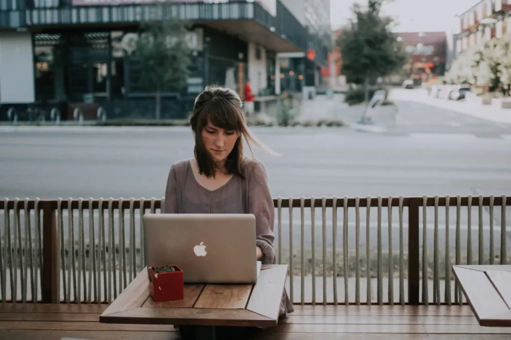 a woman working remotely