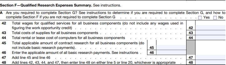 Detailed listing of qualified research expenses on R&D Tax Credit Form 6765.